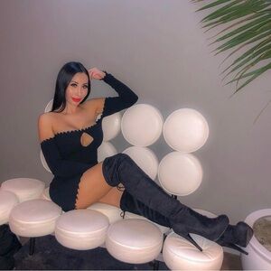 Black off the shoulder mini dress